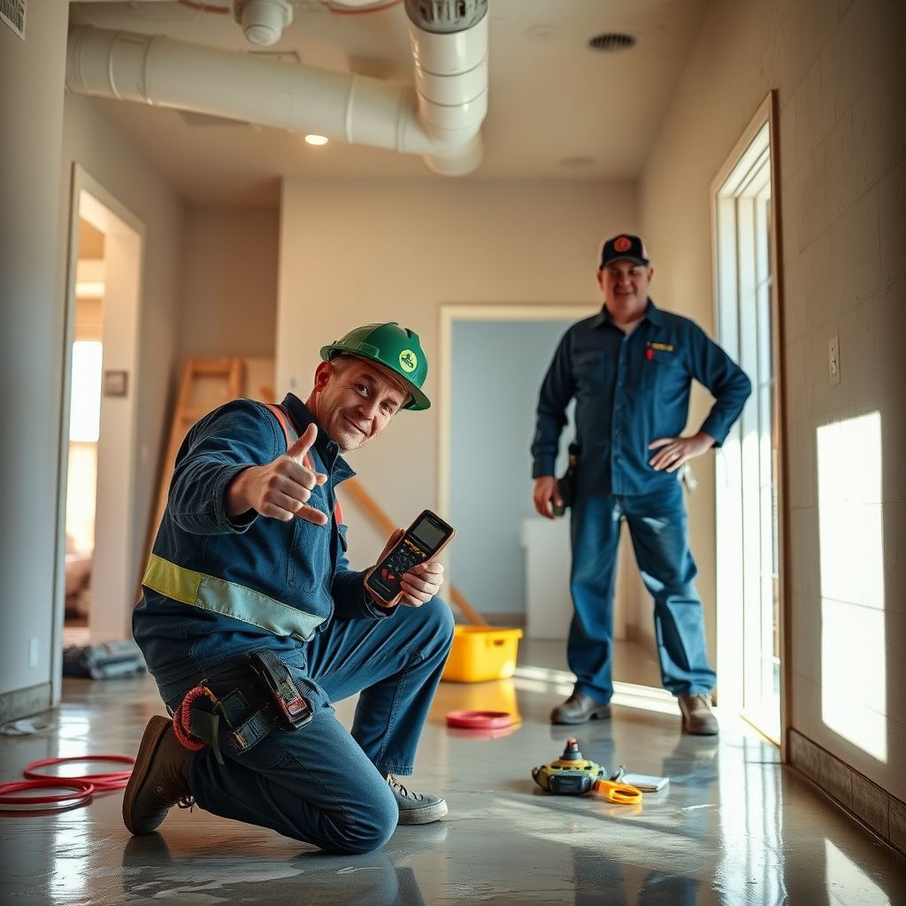 A Pro Star Restoration technician explaining the water damage drying process to a homeowner in a Queen Creek living room.